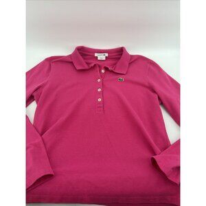Lacoste Womens 44 Pink Long Sleeve Polo Shirt Top Cotton Stretch Alligator EUC